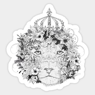 majestic decorated lion with flowers & crown Sticker